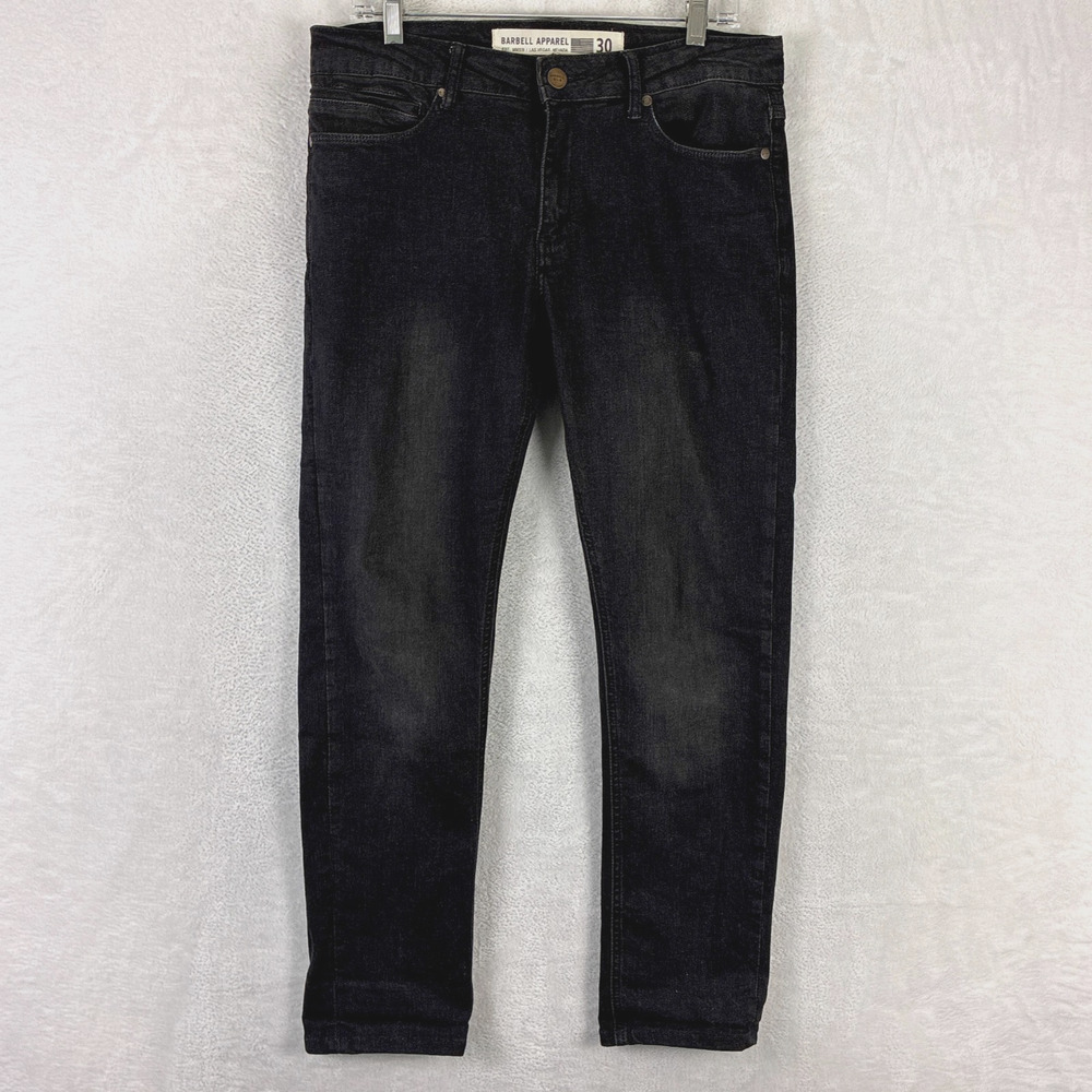 Barbell Apparel Jeans Men 30 (32x29) Black Faded Athletic Workout Bodybuilding